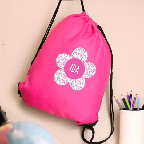 Personalised Flower Pink Drawstring Bag Extra Image 1